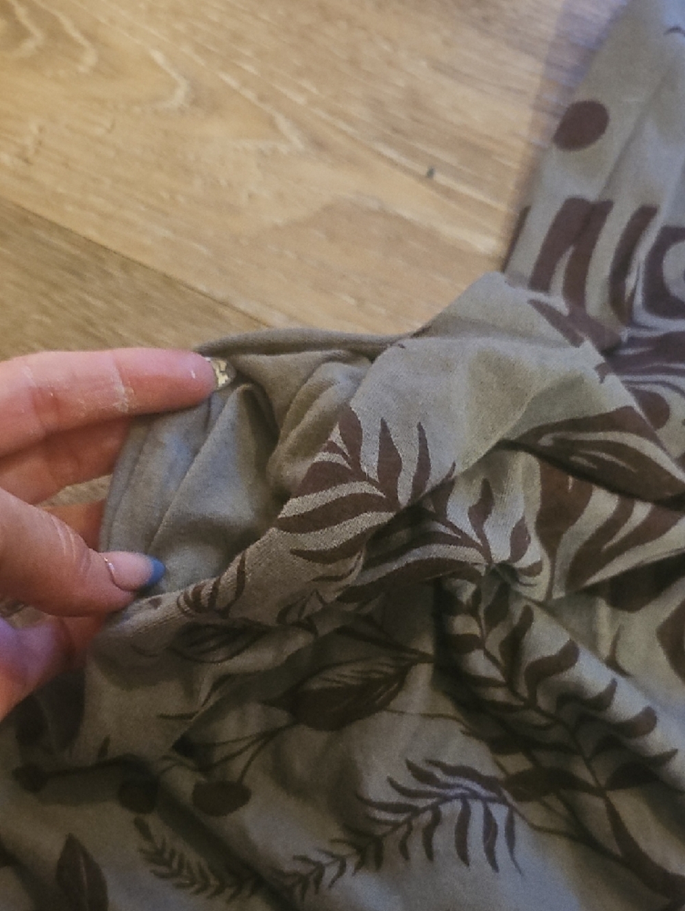 Boho Olive Mini Dress with Black Graphic Print - Picture 2 of 3